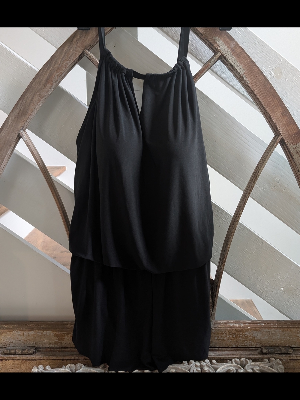 Black 1 Piece Halter Swimsuit With Built In Bottoms & Skirt